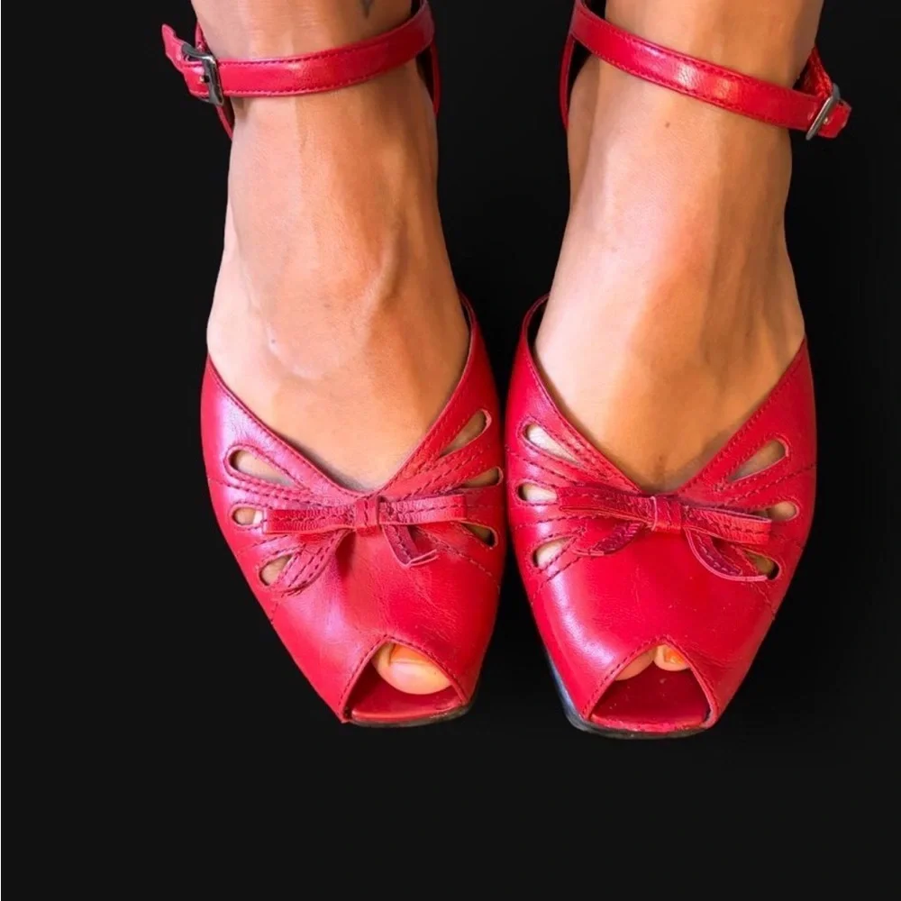 Vintage Red Peep-Toe Ankle Strap Women’s Heels
